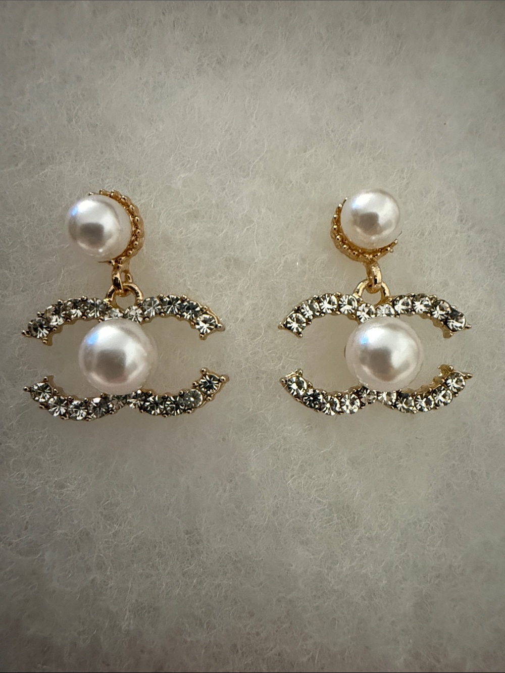 Gold-Tone Pearl & Crystal Double-CC Drop Earrings - White Pearls